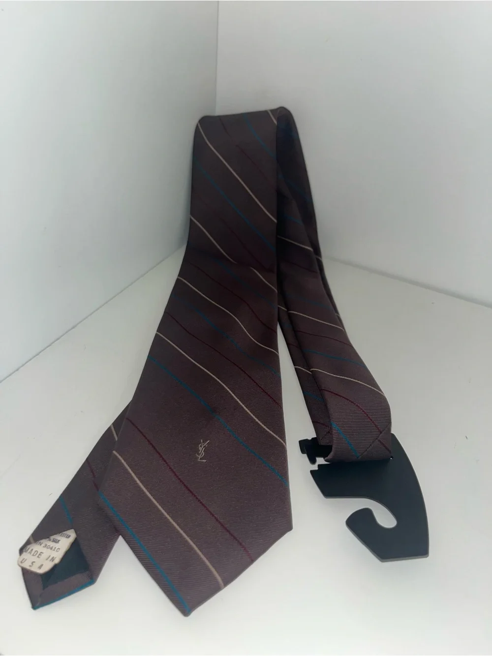 Yves Saint Laurent Striped Silk Tie in Brown